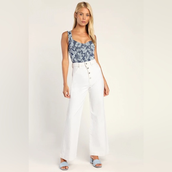 🚨FINAL PRICE! FREE PEOPLE Printed Clean Lines Blue Floral Print Bodysuit - Picture 5 of 12